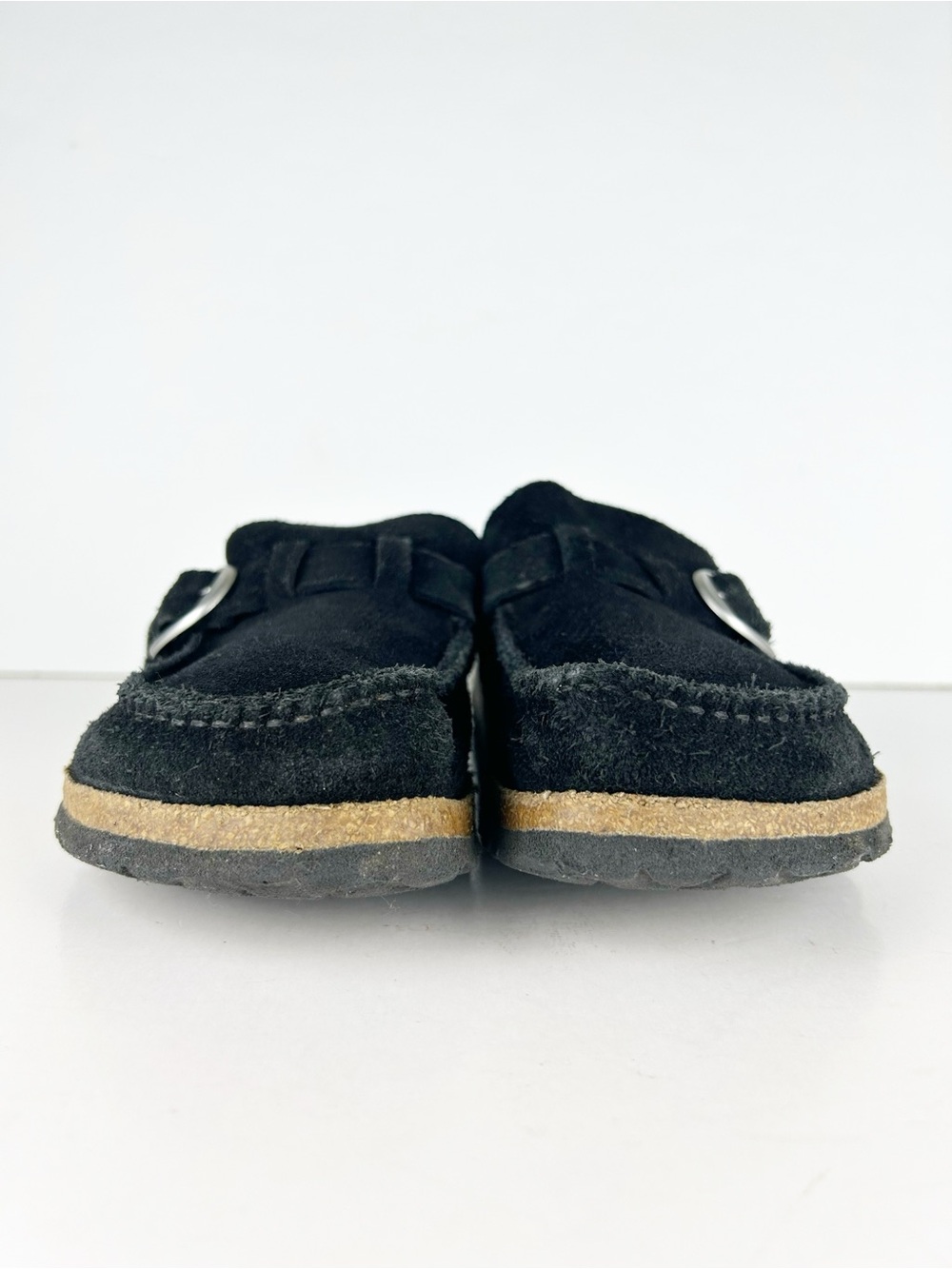 Birkenstock Buckley Black Suede Leather Slip On Shoes Moc Toe Mules EU 39 US L 8 - Picture 3 of 13